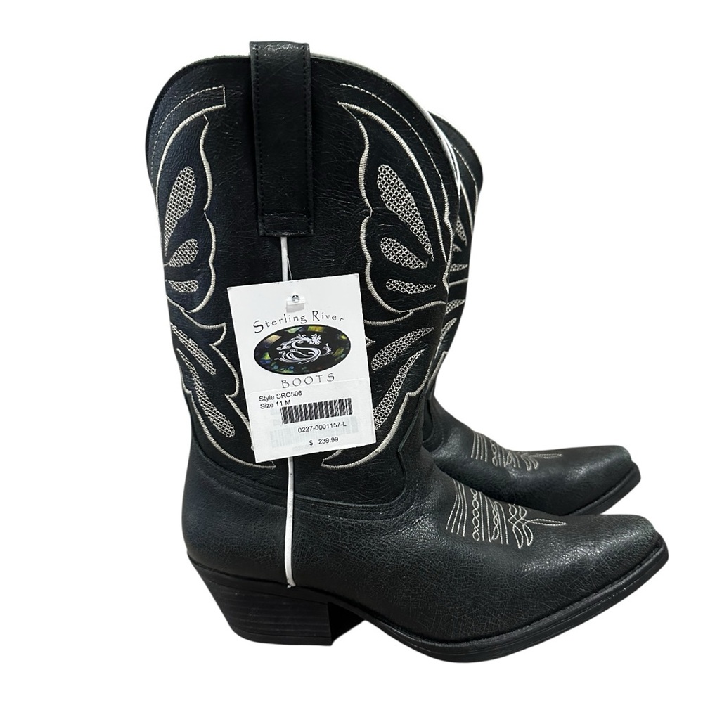STERLING WESTERN COWBOY BOOTS Men’s 11 Leather with White Details. Brand New!